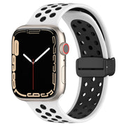 For Apple Watch SE 2022 40mm Magnetic Buckle Silicone Watch Band(White Black)