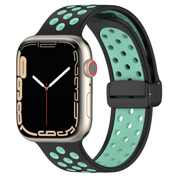 For Apple Watch SE 2022 40mm Magnetic Buckle Silicone Watch Band(Black Cyan)