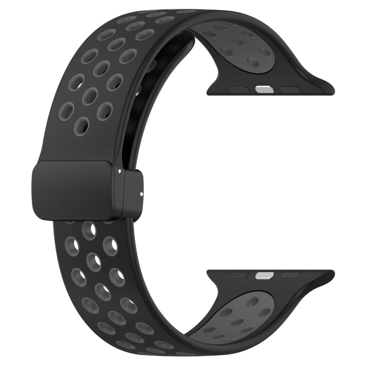 For Apple Watch SE 2022 44mm Magnetic Buckle Silicone Watch Band(Black Grey) - Watch Bands by PMC TechLife | Online Shopping South Africa | PMC TechLife