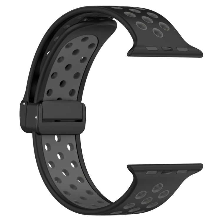 For Apple Watch SE 2022 44mm Magnetic Buckle Silicone Watch Band(Black Grey) - Watch Bands by PMC TechLife | Online Shopping South Africa | PMC TechLife