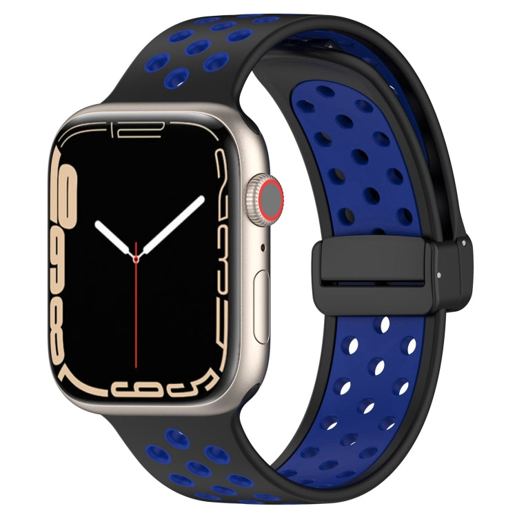 For Apple Watch SE 2022 44mm Magnetic Buckle Silicone Watch Band(Black Blue) - Watch Bands by PMC TechLife | Online Shopping South Africa | PMC TechLife