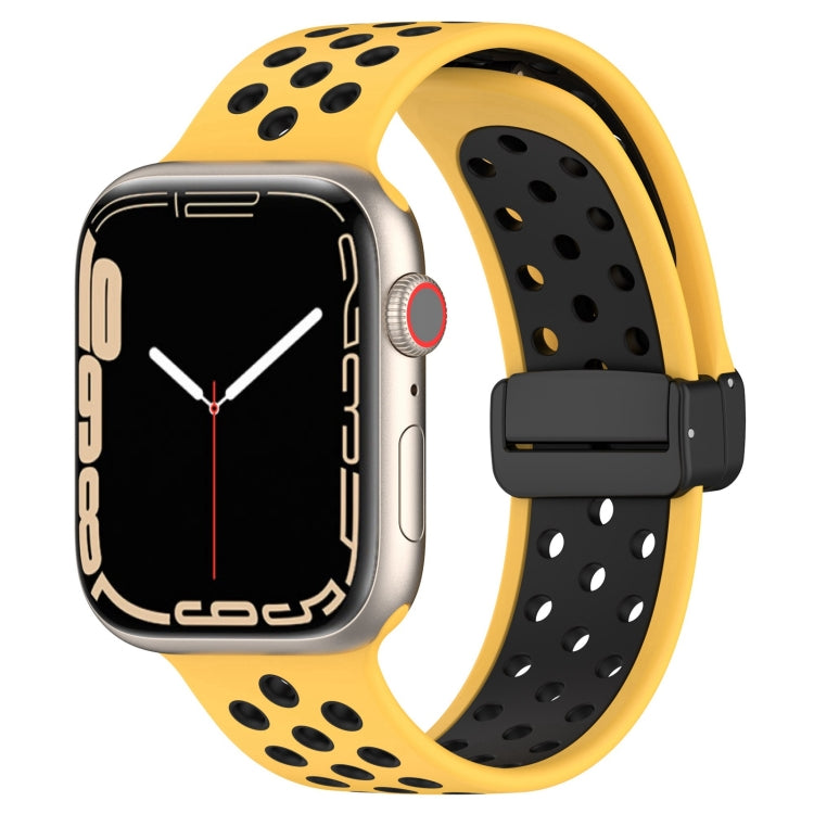 For Apple Watch 7 41mm Magnetic Buckle Silicone Watch Band(Yellow Black) - Watch Bands by PMC TechLife | Online Shopping South Africa | PMC TechLife