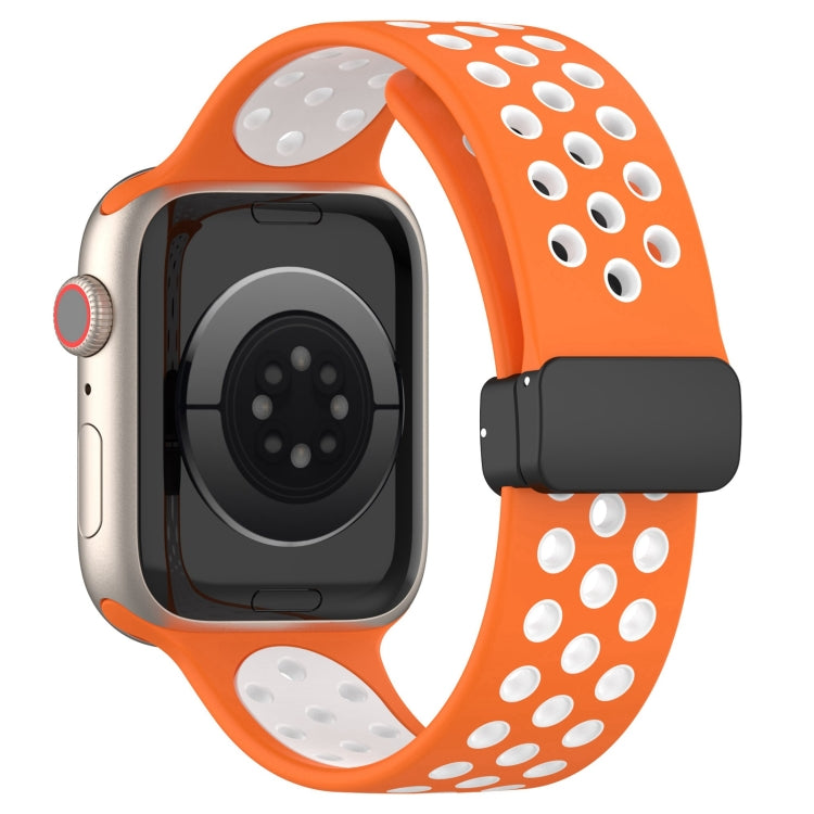 For Apple Watch 7 45mm Magnetic Buckle Silicone Watch Band(Orange White) - Watch Bands by PMC TechLife | Online Shopping South Africa | PMC TechLife