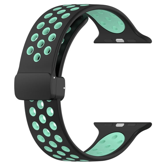 For Apple Watch 7 45mm Magnetic Buckle Silicone Watch Band(Black Cyan)