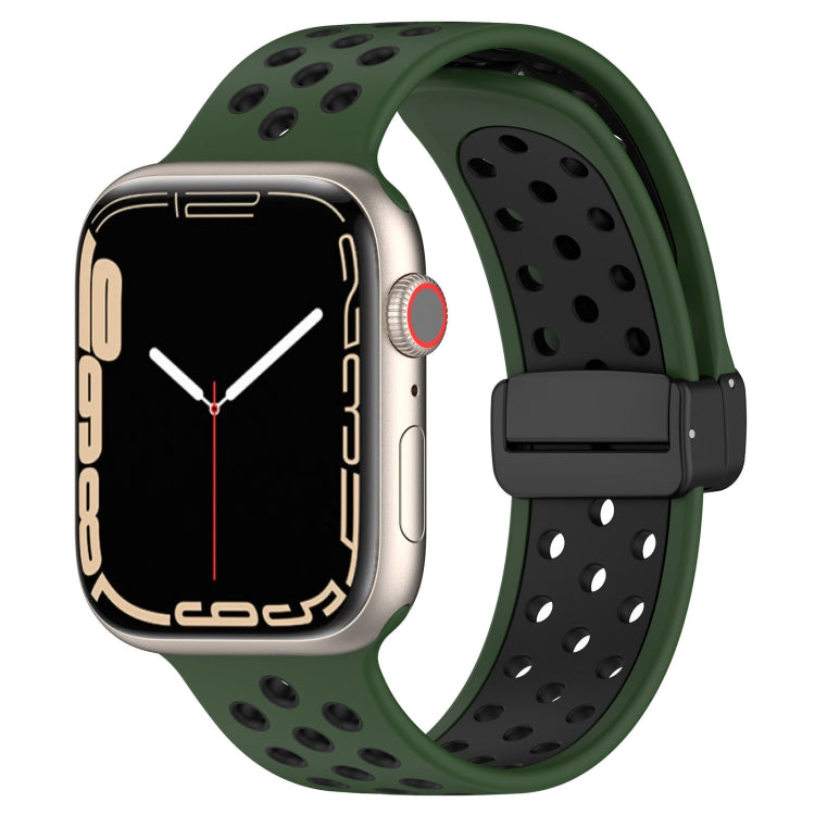 For Apple Watch 7 45mm Magnetic Buckle Silicone Watch Band(Army Green Black) - Watch Bands by PMC TechLife | Online Shopping South Africa | PMC TechLife