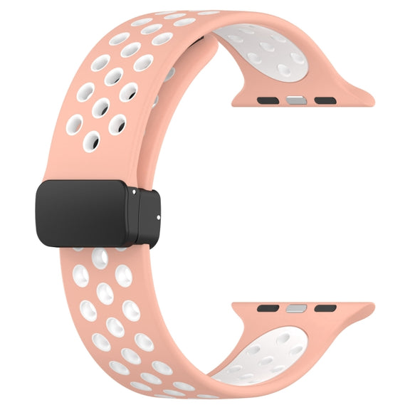 For Apple Watch SE 40mm Magnetic Buckle Silicone Watch Band(Pink White)