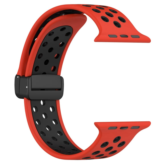 For Apple Watch SE 44mm Magnetic Buckle Silicone Watch Band(Red Black)