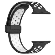 For Apple Watch 6 44mm Magnetic Buckle Silicone Watch Band(Black White)