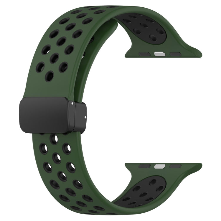 For Apple Watch 6 44mm Magnetic Buckle Silicone Watch Band(Army Green Black) - Watch Bands by PMC TechLife | Online Shopping South Africa | PMC TechLife