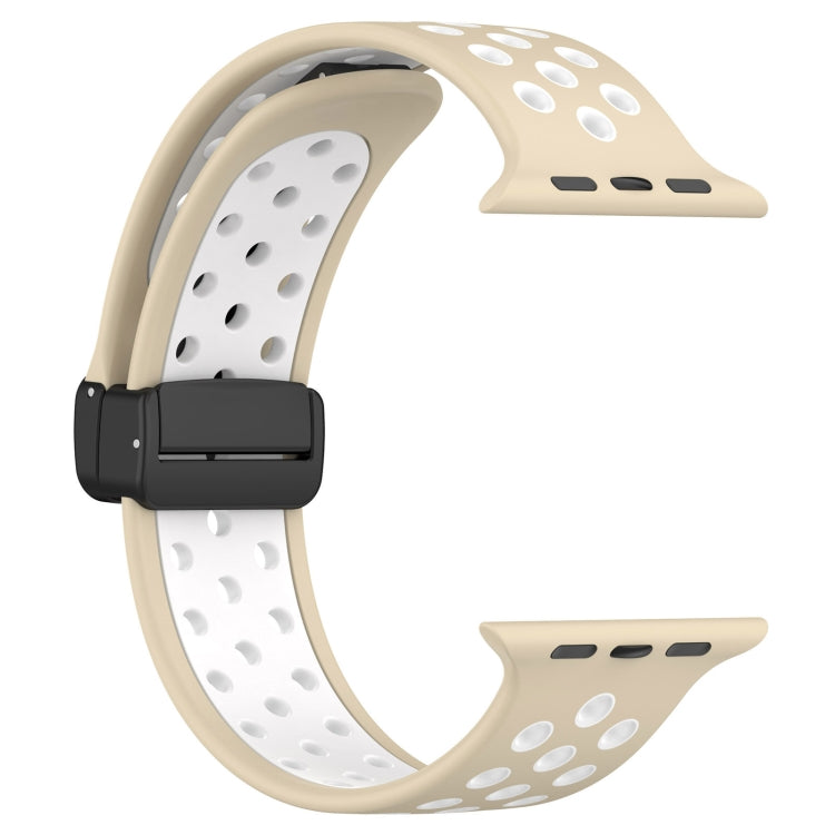 For Apple Watch 6 44mm Magnetic Buckle Silicone Watch Band(Khaki White) - Watch Bands by PMC TechLife | Online Shopping South Africa | PMC TechLife