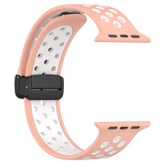 For Apple Watch 5 44mm Magnetic Buckle Silicone Watch Band(Pink White)