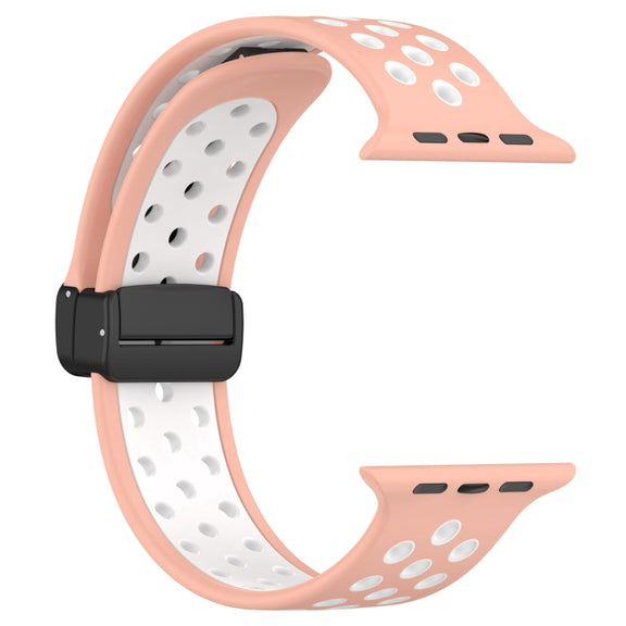 For Apple Watch 5 44mm Magnetic Buckle Silicone Watch Band(Pink White)