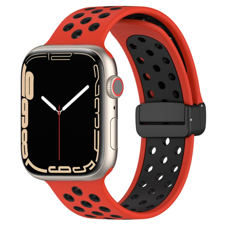 For Apple Watch 5 44mm Magnetic Buckle Silicone Watch Band(Red Black) - Watch Bands by PMC TechLife | Online Shopping South Africa | PMC TechLife