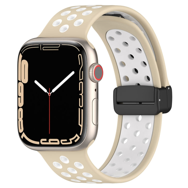 For Apple Watch 5 44mm Magnetic Buckle Silicone Watch Band(Khaki White) - Watch Bands by PMC TechLife | Online Shopping South Africa | PMC TechLife