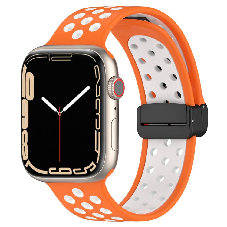 For Apple Watch 5 40mm Magnetic Buckle Silicone Watch Band(Orange White) - Watch Bands by PMC TechLife | Online Shopping South Africa | PMC TechLife