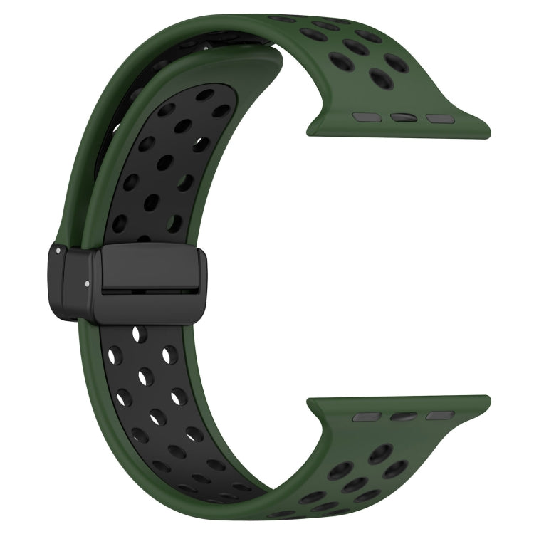 For Apple Watch 5 40mm Magnetic Buckle Silicone Watch Band(Army Green Black) - Watch Bands by PMC TechLife | Online Shopping South Africa | PMC TechLife