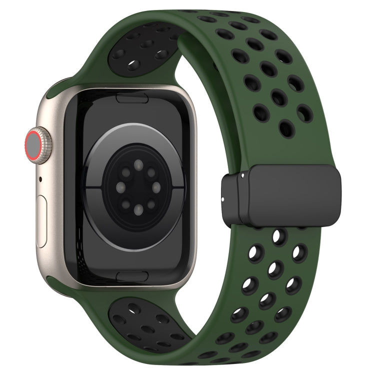 For Apple Watch 5 40mm Magnetic Buckle Silicone Watch Band(Army Green Black) - Watch Bands by PMC TechLife | Online Shopping South Africa | PMC TechLife