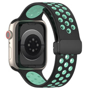 For Apple Watch 4 40mm Magnetic Buckle Silicone Watch Band(Black Cyan)