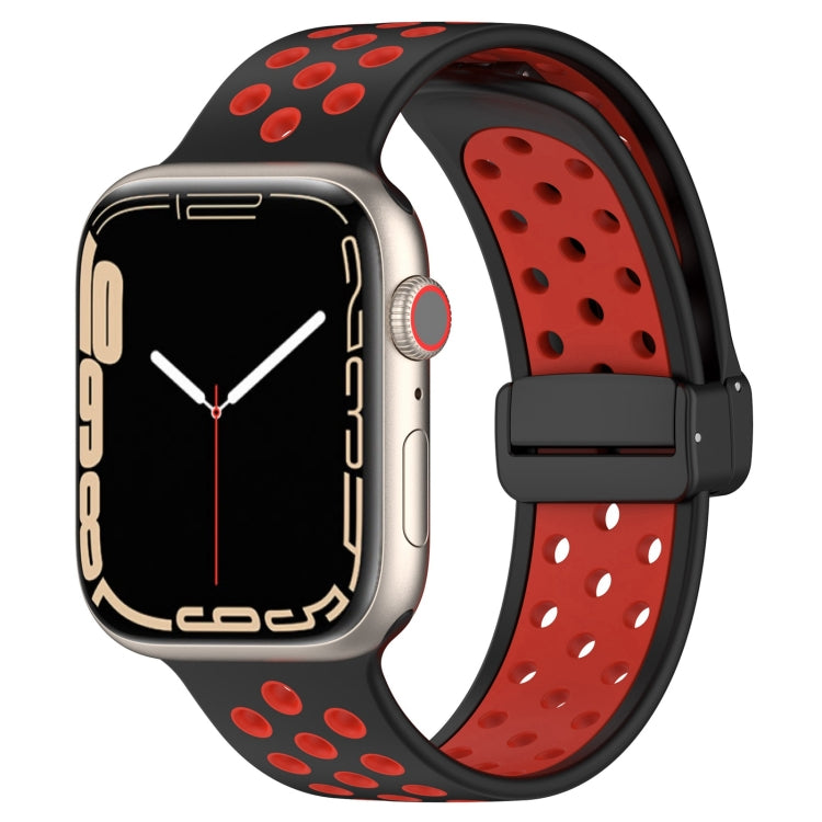 For Apple Watch 3 38mm Magnetic Buckle Silicone Watch Band(Black Red) - Watch Bands by PMC TechLife | Online Shopping South Africa | PMC TechLife