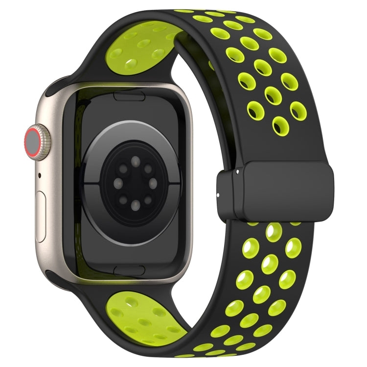For Apple Watch 3 38mm Magnetic Buckle Silicone Watch Band(Black Limes)