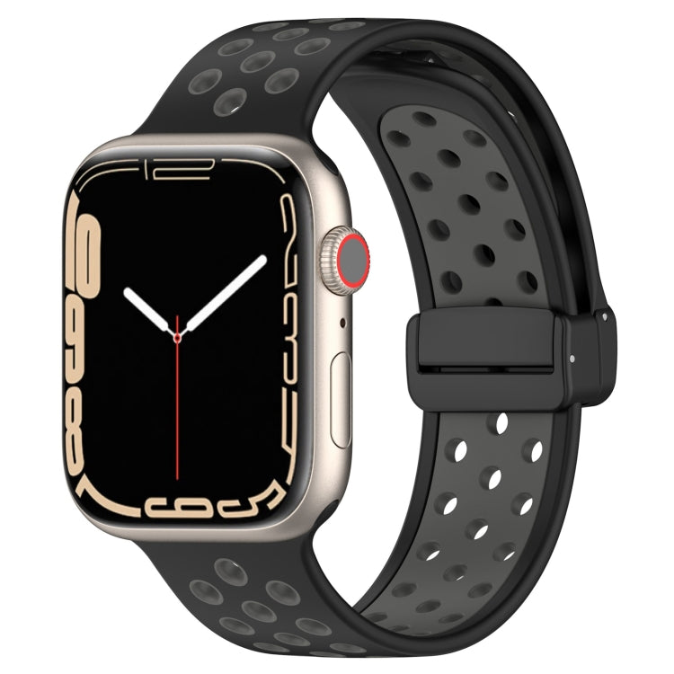 For Apple Watch 3 42mm Magnetic Buckle Silicone Watch Band(Black Grey) - Watch Bands by PMC TechLife | Online Shopping South Africa | PMC TechLife