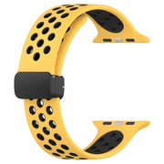 For Apple Watch 3 42mm Magnetic Buckle Silicone Watch Band(Yellow Black)