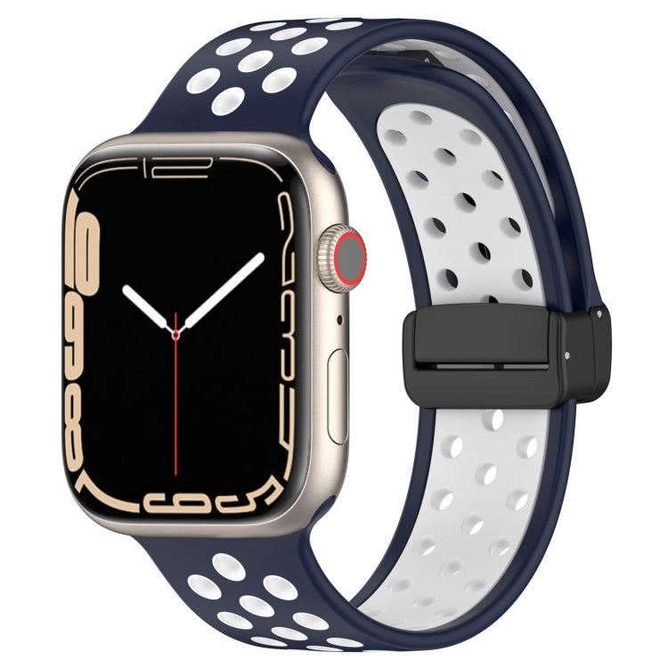 For Apple Watch 2 42mm Magnetic Buckle Silicone Watch Band(Navy White) - Watch Bands by PMC TechLife | Online Shopping South Africa | PMC TechLife