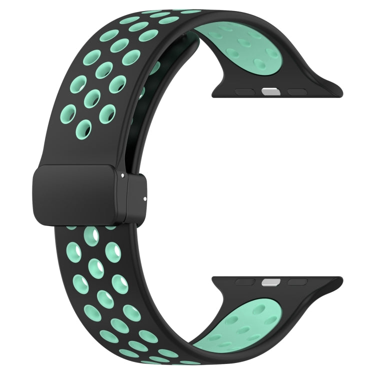 For Apple Watch 38mm Magnetic Buckle Silicone Watch Band(Black Cyan)