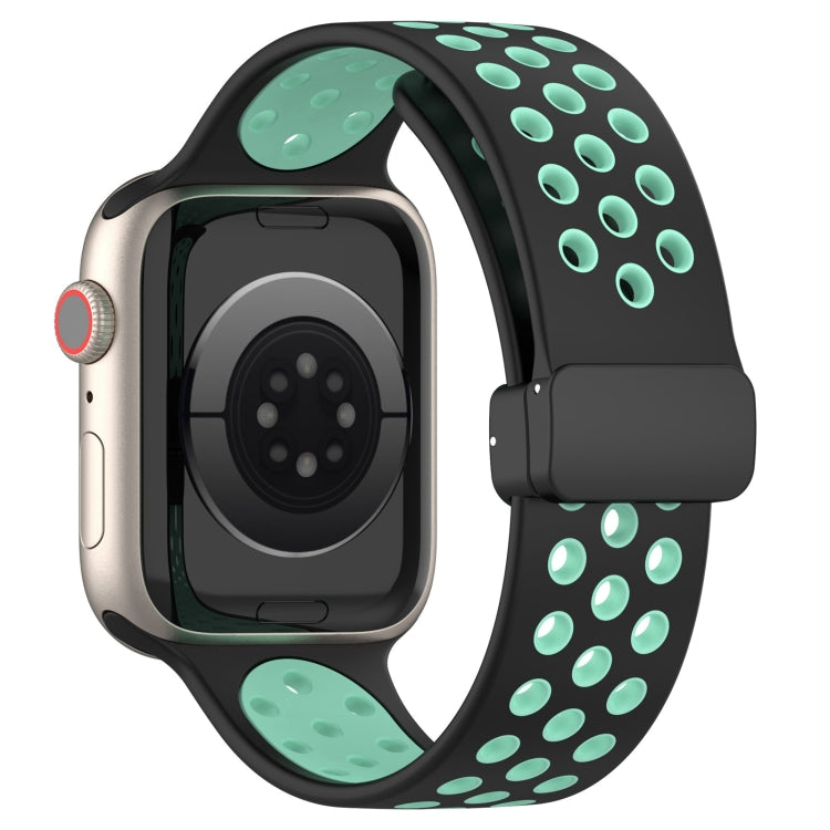 For Apple Watch 38mm Magnetic Buckle Silicone Watch Band(Black Cyan)