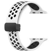For Apple Watch SE 2023 44mm Magnetic Buckle Silicone Watch Band(White Black)