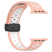 For Apple Watch SE 2023 44mm Magnetic Buckle Silicone Watch Band(Pink White)