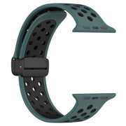 For Apple Watch SE 2023 44mm Magnetic Buckle Silicone Watch Band(Olive Black)