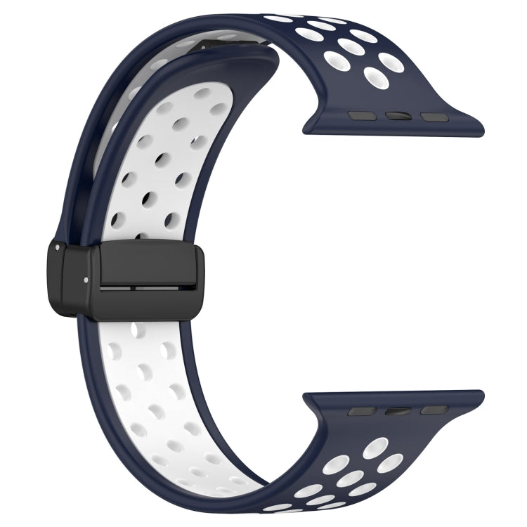 For Apple Watch SE 2023 44mm Magnetic Buckle Silicone Watch Band(Navy White)