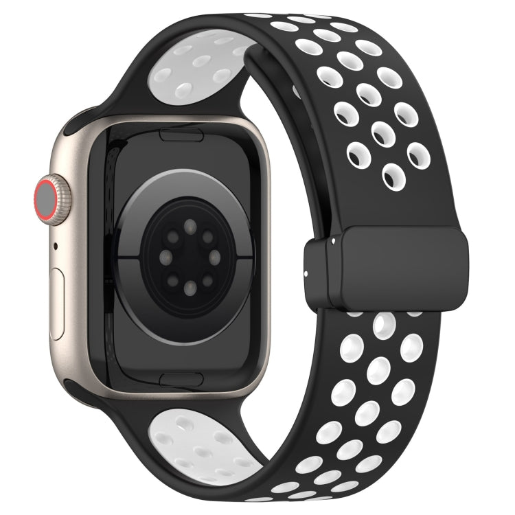 For Apple Watch SE 2023 44mm Magnetic Buckle Silicone Watch Band(Black White)