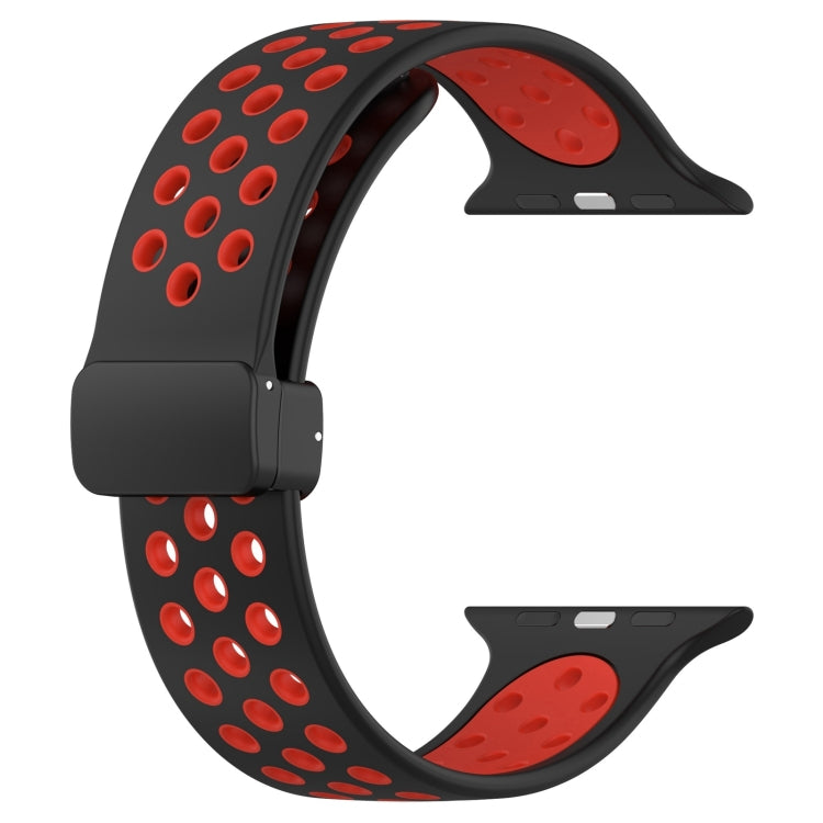For Apple Watch SE 2023 44mm Magnetic Buckle Silicone Watch Band(Black Red)