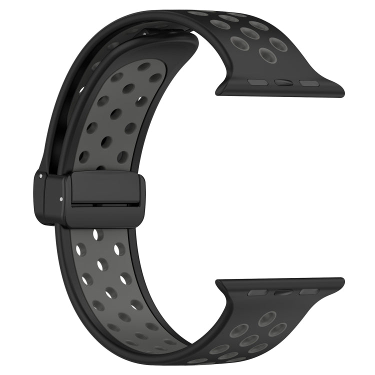 For Apple Watch SE 2023 44mm Magnetic Buckle Silicone Watch Band(Black Grey)