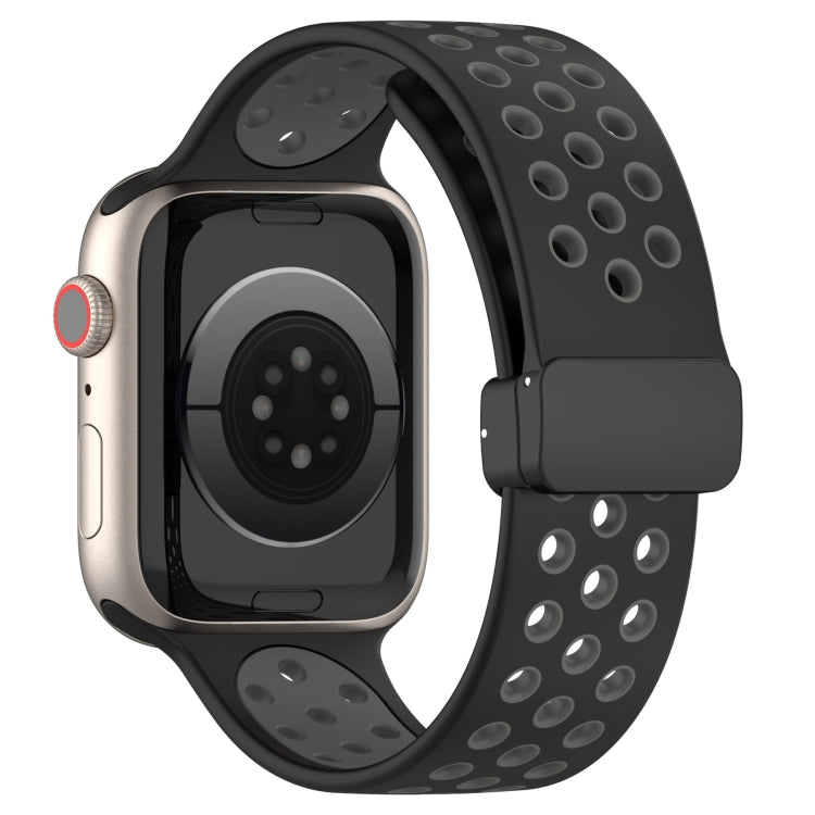For Apple Watch SE 2023 44mm Magnetic Buckle Silicone Watch Band(Black Grey)