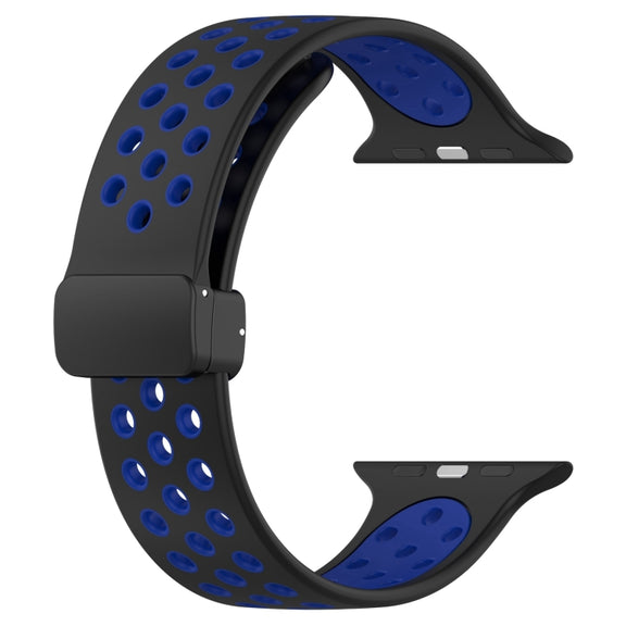 For Apple Watch SE 2023 44mm Magnetic Buckle Silicone Watch Band(Black Blue)