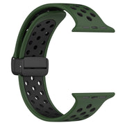 For Apple Watch SE 2023 44mm Magnetic Buckle Silicone Watch Band(Army Green Black)