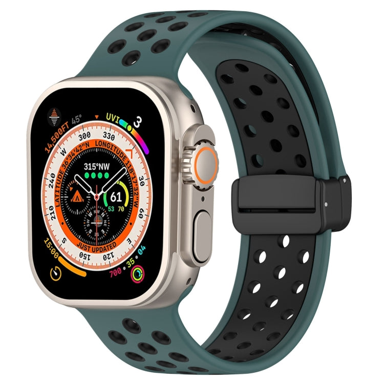 For Apple Watch Series 9 45mm Magnetic Buckle Silicone Watch Band(Olive Black) - Watch Bands by PMC TechLife | Online Shopping South Africa | PMC TechLife