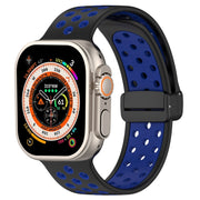 For Apple Watch Series 9 45mm Magnetic Buckle Silicone Watch Band(Black Blue)