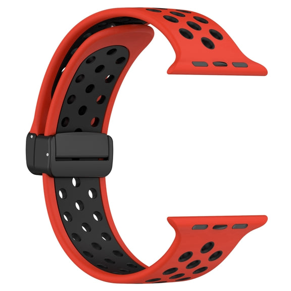 For Apple Watch Series 9 45mm Magnetic Buckle Silicone Watch Band(Red Black)