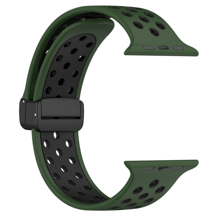 For Apple Watch Series 9 45mm Magnetic Buckle Silicone Watch Band(Army Green Black)