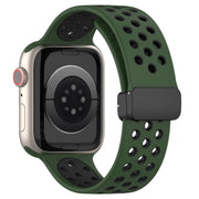 For Apple Watch Series 9 45mm Magnetic Buckle Silicone Watch Band(Army Green Black)