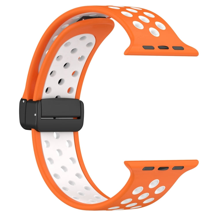 For Apple Watch Series 9 41mm Magnetic Buckle Silicone Watch Band(Orange White)