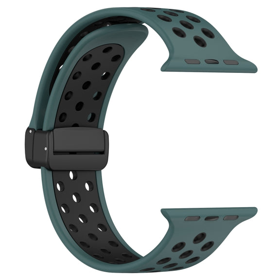 For Apple Watch Series 9 41mm Magnetic Buckle Silicone Watch Band(Olive Black)