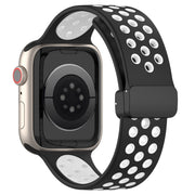 For Apple Watch Series 9 41mm Magnetic Buckle Silicone Watch Band(Black White)