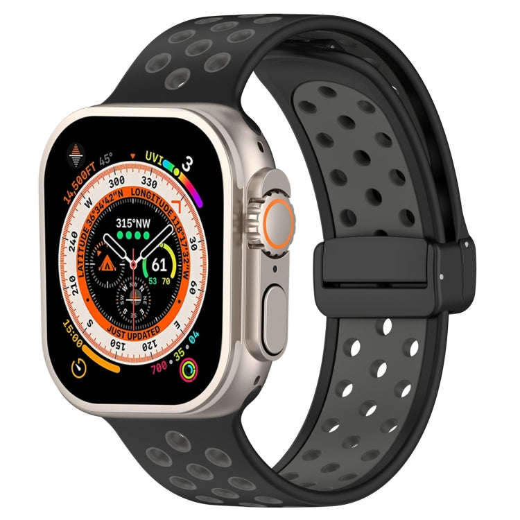 For Apple Watch Series 9 41mm Magnetic Buckle Silicone Watch Band(Black Grey)