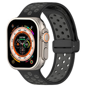 For Apple Watch Series 9 41mm Magnetic Buckle Silicone Watch Band(Black Grey)