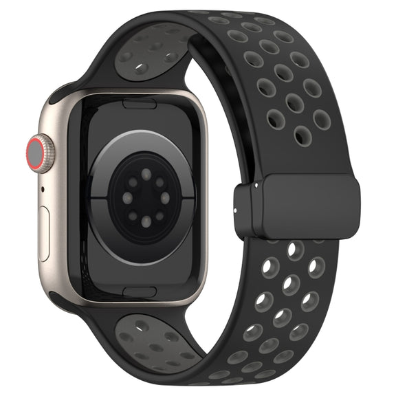 For Apple Watch Series 9 41mm Magnetic Buckle Silicone Watch Band(Black Grey)